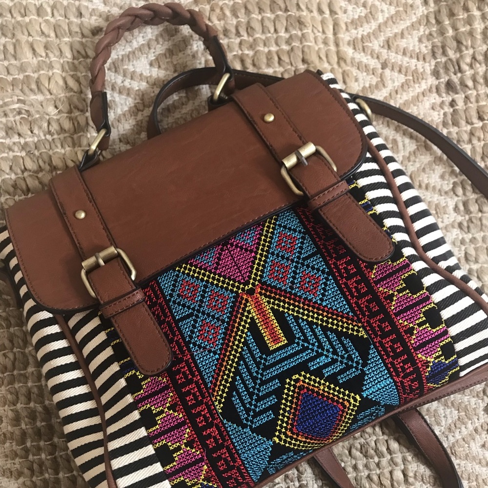 Backpack/crossbody Aztec design bag.